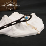Aquamarine Natural Pearls Long Chain Pendant Hairpin Retro Jewelry