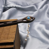 Aquamarine Natural Pearls Long Chain Pendant Hairpin Retro Jewelry