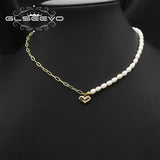 Asymmetrical Metal Love Heart Shape Pearl Necklace GN0425