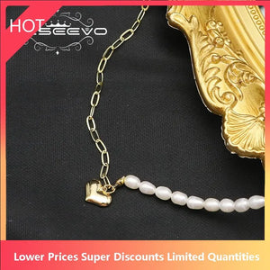Asymmetrical Metal Love Heart Shape Pearl Necklace GN0425