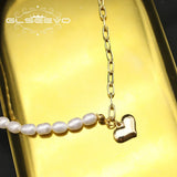 Asymmetrical Metal Love Heart Shape Pearl Necklace GN0425