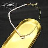 Asymmetrical Metal Love Heart Shape Pearl Necklace GN0425
