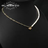 Asymmetrical Metal Love Heart Shape Pearl Necklace GN0425