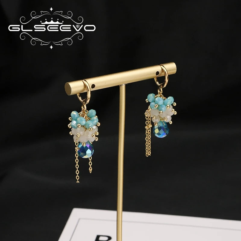 Sapphire Long Chains Drop Dangle Earrings for Women