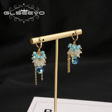 Sapphire Long Chains Drop Dangle Earrings for Women
