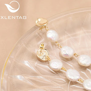 Button Baroque Pearl Earrings Long Hanging Drop Vintage Jewelry Female Gift
