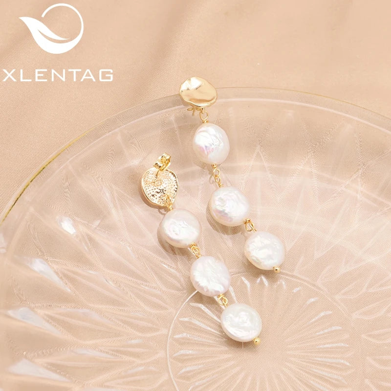 Button Baroque Pearl Earrings Long Hanging Drop Vintage Jewelry Female Gift