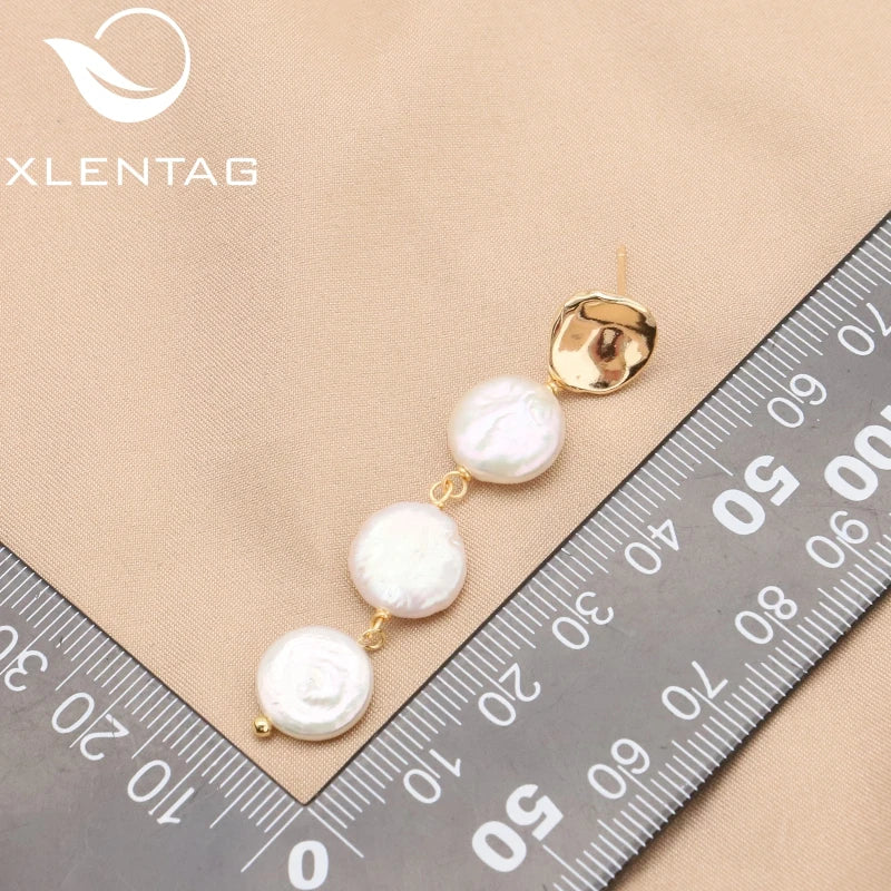 Button Baroque Pearl Earrings Long Hanging Drop Vintage Jewelry Female Gift