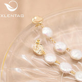Button Baroque Pearl Earrings Long Hanging Drop Vintage Jewelry Female Gift