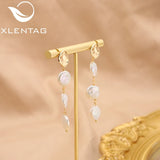 Button Baroque Pearl Earrings Long Hanging Drop Vintage Jewelry Female Gift