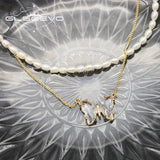 Charm Insect Dark Butterfly Double Pearl Pendant Necklace