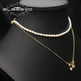 Charm Insect Dark Butterfly Double Pearl Pendant Necklace