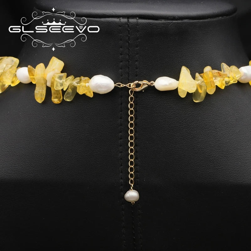Citrine Pearls Necklace Romantic Vintage Jewelry Women's Accessories