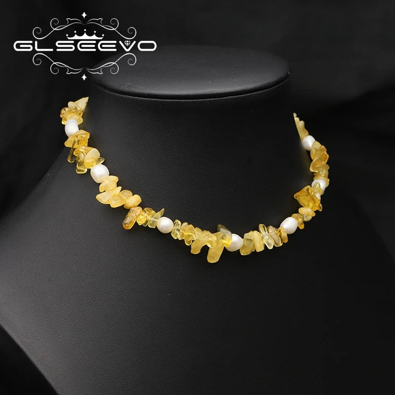 Citrine Pearls Necklace Romantic Vintage Jewelry Women's Accessories