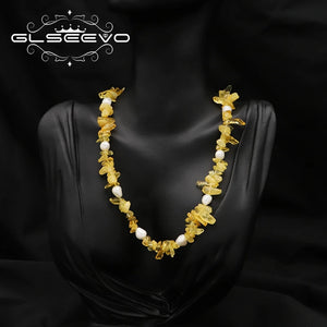 Citrine Pearls Necklace Romantic Vintage Jewelry Women's Accessories