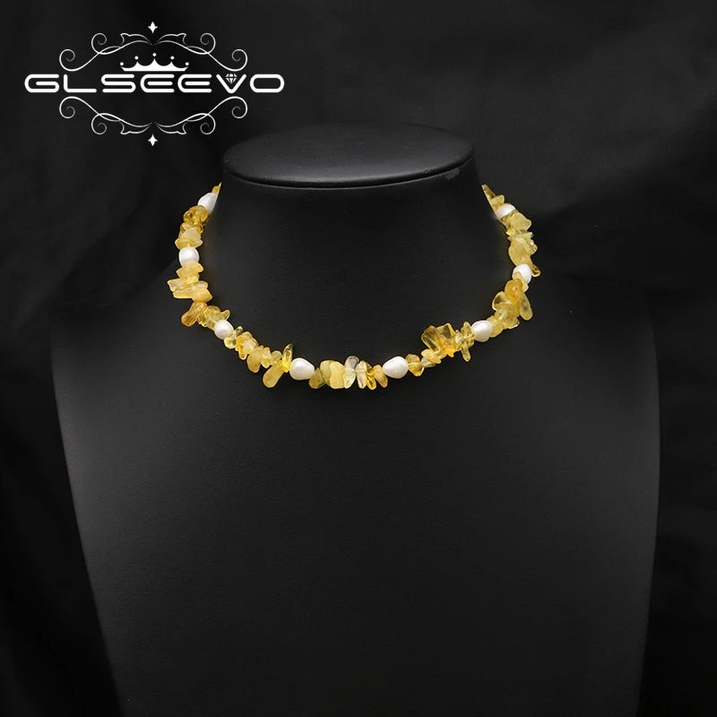 Citrine Pearls Necklace Romantic Vintage Jewelry Women's Accessories