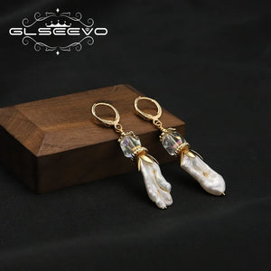 Natural Baroque Freshwater Pearls Flower Pendant Earrings