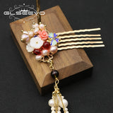 Cloisonne Natural Pearls Flower Chain Hairpins Thai Style Retro Jewelry