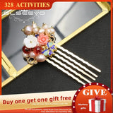 Cloisonne Natural Pearls Flower Chain Hairpins Thai Style Retro Jewelry