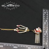 Cloisonne Natural Pearls Flower Chain Hairpins Thai Style Retro Jewelry