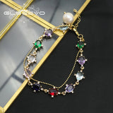 Colorful Crystals Freshwater Pearls Chain Bracelet Romantic Jewelry