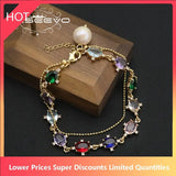 Colorful Crystals Freshwater Pearls Chain Bracelet Romantic Jewelry