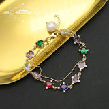 Colorful Crystals Freshwater Pearls Chain Bracelet Romantic Jewelry
