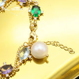 Colorful Crystals Freshwater Pearls Chain Bracelet Romantic Jewelry