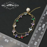 Colorful Crystals Freshwater Pearls Chain Bracelet Romantic Jewelry