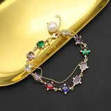 Colorful Crystals Freshwater Pearls Chain Bracelet Romantic Jewelry