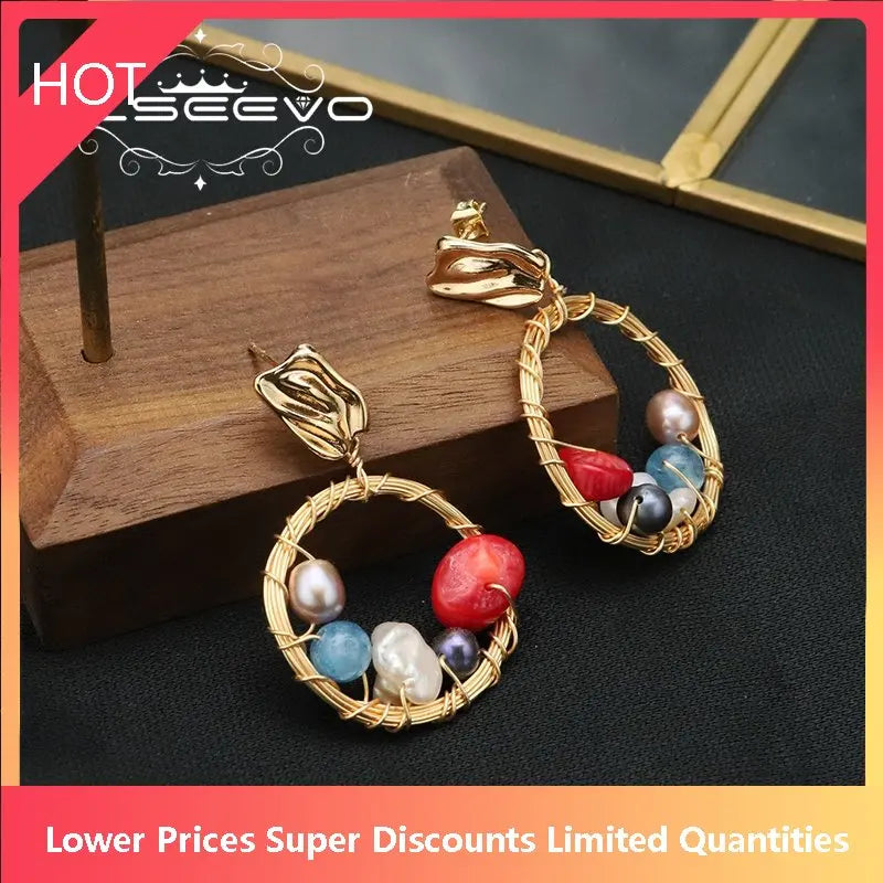 Colorful Baroque Pearl Hoop Earrings for Women