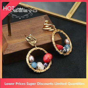 Colorful Baroque Pearl Hoop Earrings for Women