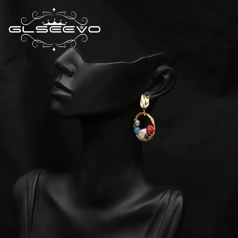 Colorful Baroque Pearl Hoop Earrings for Women