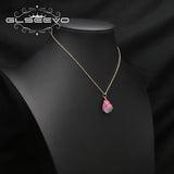 Colorful Crystals Twig Pendant Necklace Woman Jewelry
