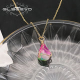Colorful Crystals Twig Pendant Necklace Woman Jewelry