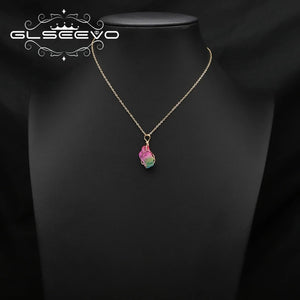 Colorful Crystals Twig Pendant Necklace Woman Jewelry