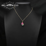 Colorful Crystals Twig Pendant Necklace Woman Jewelry