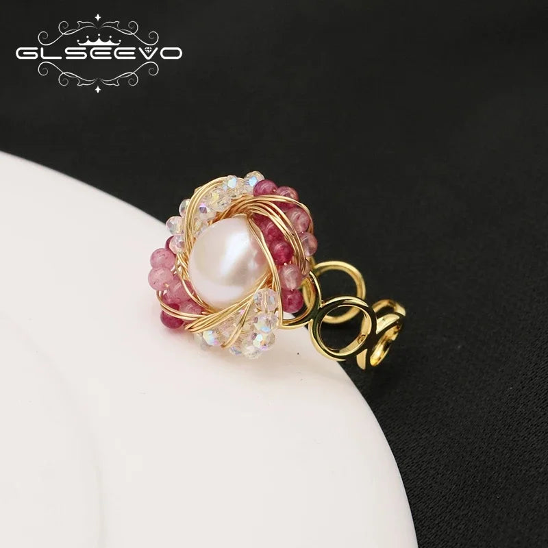 Crystal Wound Pearl Ring Layer Winding Rings for Men Women Wedding Band