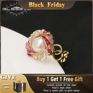 Crystal Wound Pearl Ring Layer Winding Rings for Men Women Wedding Band