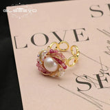 Crystal Wound Pearl Ring Layer Winding Rings for Men Women Wedding Band