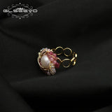 Crystal Wound Pearl Ring Layer Winding Rings for Men Women Wedding Band
