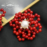 Red Coral Flowers Freshwater Pearls Fine Jewelry GE1207