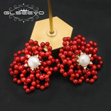 Red Coral Flowers Freshwater Pearls Fine Jewelry GE1207