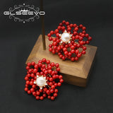 Red Coral Flowers Freshwater Pearls Fine Jewelry GE1207