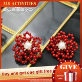 Red Coral Flowers Freshwater Pearls Fine Jewelry GE1207