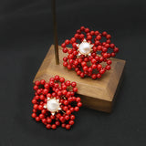 Red Coral Flowers Freshwater Pearls Fine Jewelry GE1207