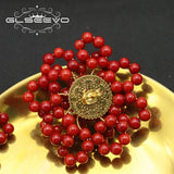 Red Coral Flowers Freshwater Pearls Fine Jewelry GE1207