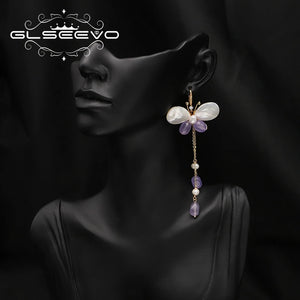 Emerald Water Drop Crystal Baroque Pearls Drop Earrings