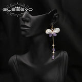 Emerald Water Drop Crystal Baroque Pearls Drop Earrings