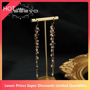Tassel Drop Earrings Garnet Beads Chain Wrap Style Eardrop Wedding Jewelry